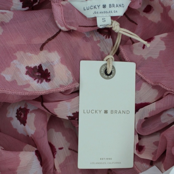 Lucky Brand Mauve Pink Boho Semi Sheer Floral Print Top Ruffle Detailing FLAW - Picture 11 of 11